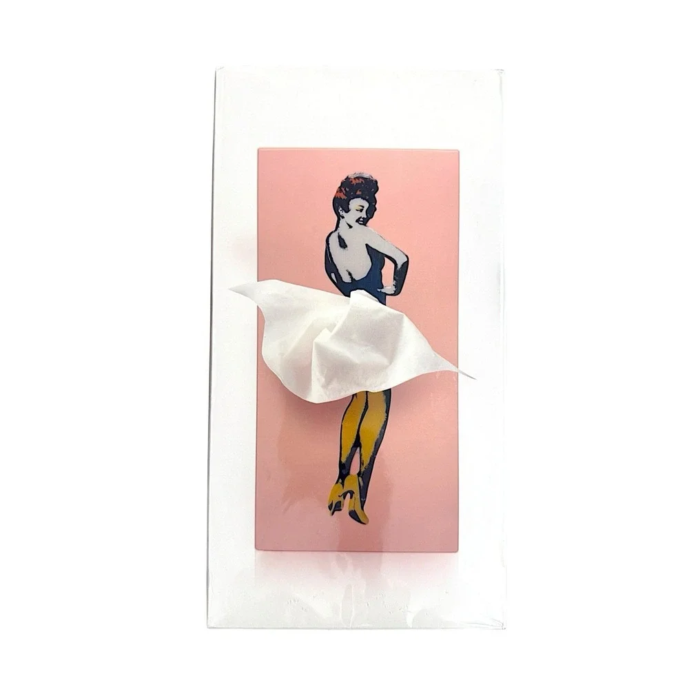 NWT Spextrum Tissue Flying Skirt Tissue Box Pink Cover Pin Up Girl Kistch Camp